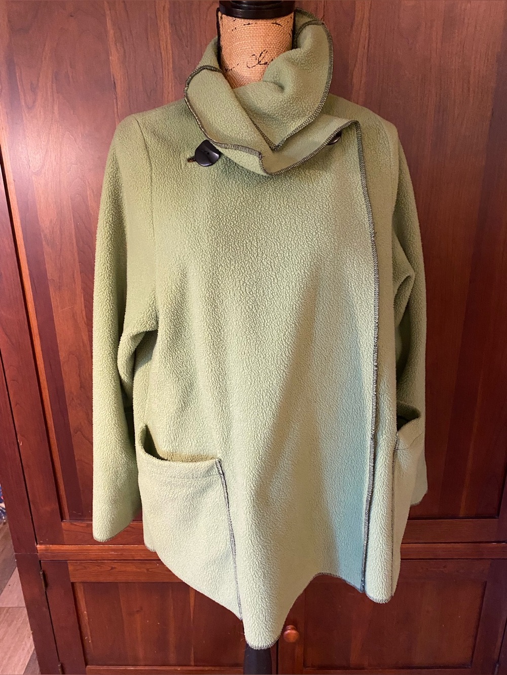 Maralyce Ferree Sage Green Fleece Asymmetrical Cowl Neck Jacket VTG 90s One Sz